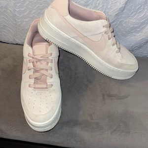 Pink suede platform Air Force ones